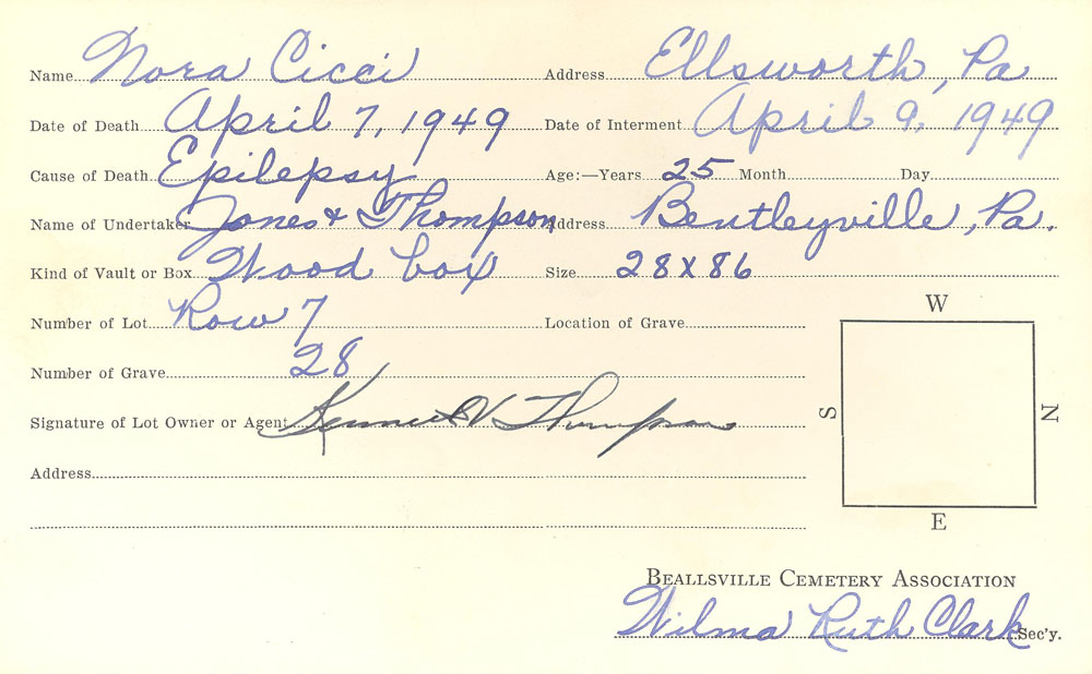 Burial card